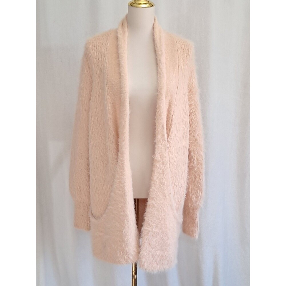 Anthropologie Knitted & Knotted Size S Open Front Wool Blend Cardigan Peach